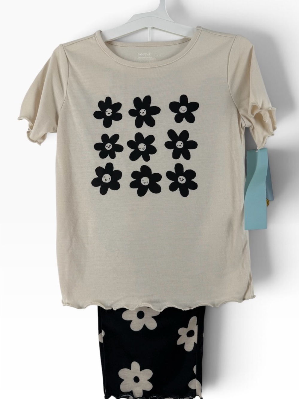 Kids Cream Floral Graphic Tee - Smiley Flowers PJ’s